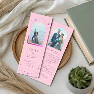 Celestial Chic Pink Purple Photo Wedding Thank You Bookmarks
