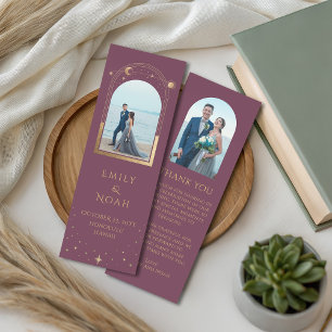 Celestial Chic Plum Gold Photo Wedding Thank You Bookmarks