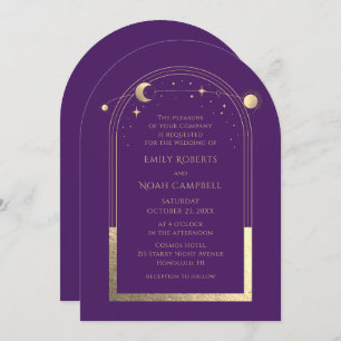 Celestial Chic Purple Gold Sun Moon Stars Space Invitation