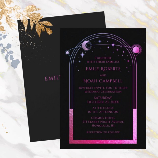 Celestial Chic Purple Star Moon Astronomy Space Invitation (Creator Uploaded)