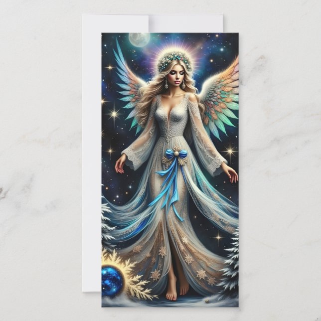 Celestial Christmas Angel in Winter Night Holiday Card (Front)
