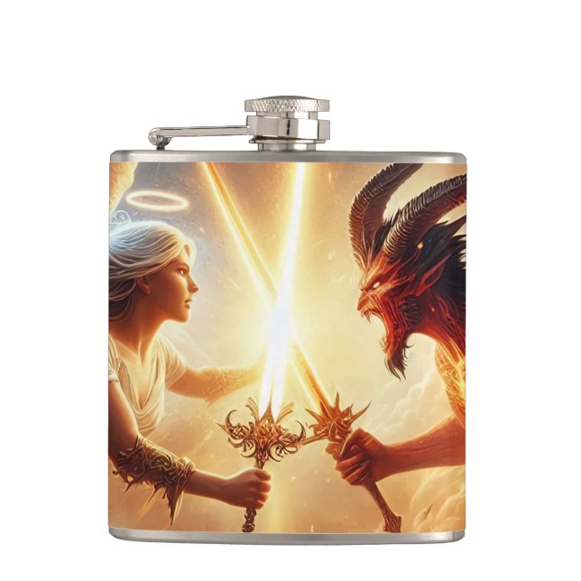 Celestial Clash: Red & Gold Flask (Front)