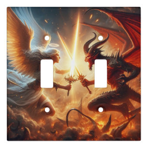 Celestial Clash: Red & Gold Light Switch Cover
