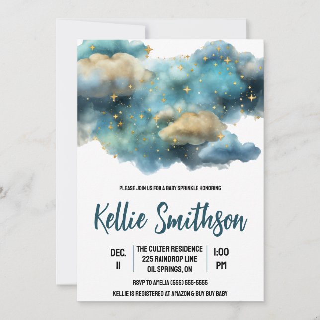 Celestial Clouds and Stars Baby Sprinkle Invitation (Front)