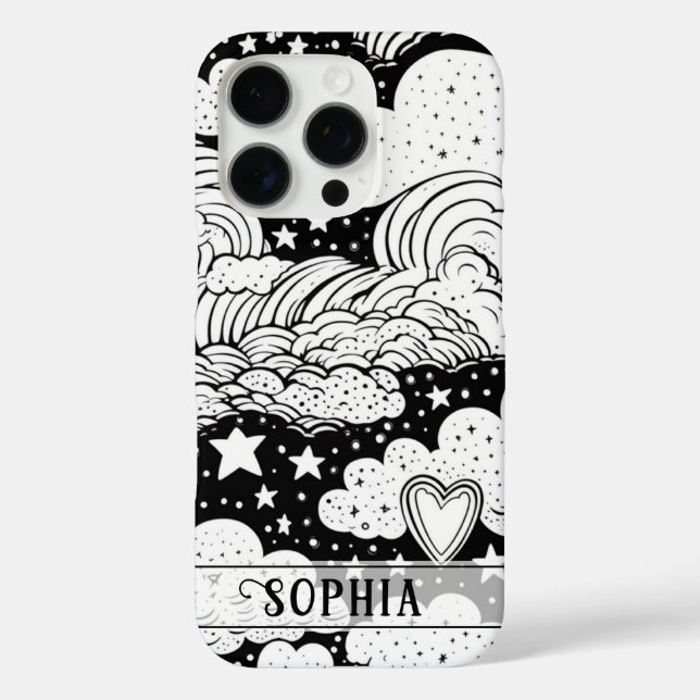 Celestial Clouds Stars Doodle Personalized Case-Mate iPhone Case (Back)