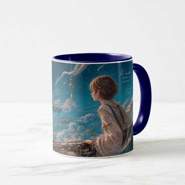 Celestial Cloudscape Mug with Romantic Traveler Ar (Front Right)