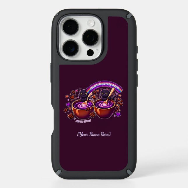 Celestial Coffee Cats Cute Purple  Speck iPhone Case (Front)