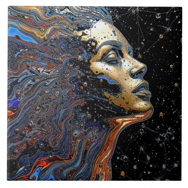 "Celestial Cognition" – A Surreal Portrait Ceramic Tile (Front)