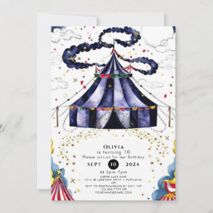 Celestial Colorful Circus Birthday Invitation