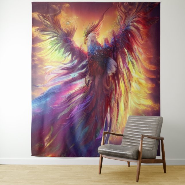 Celestial Colorful Phoenix Tapestry (In Situ)