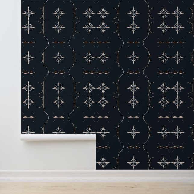 Celestial Compass: Elegant Art Deco Star Pattern Wallpaper (Application)