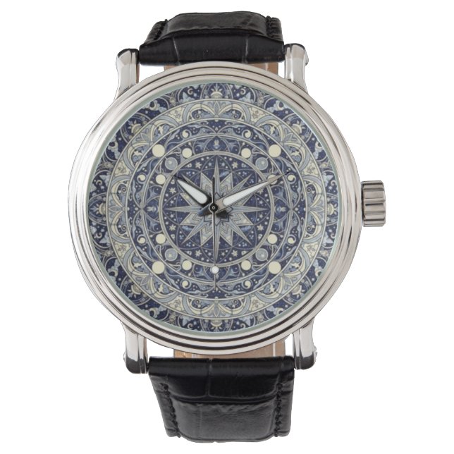 Celestial Compass Mandala Star Pattern Art Watch (Front)