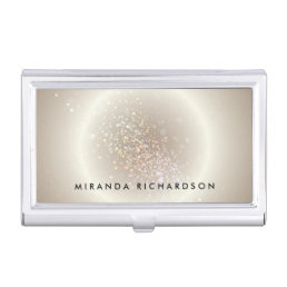 Celestial Confetti Glow Gold Business Card Holder