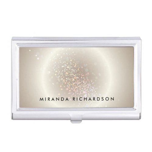 Celestial Confetti Glow Gold Business Card Holder