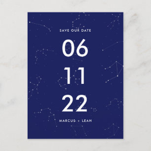 Celestial Constellation Blue Stars Save the Date Postcard