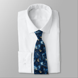 Celestial Constellation Moon and Stars Pattern Neck Tie