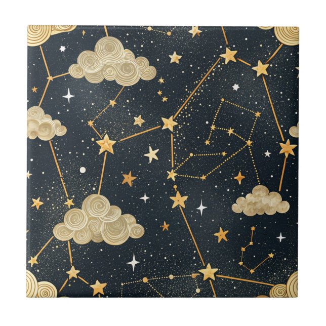 Celestial Constellation Star Pattern (2) Ceramic Tile (Front)