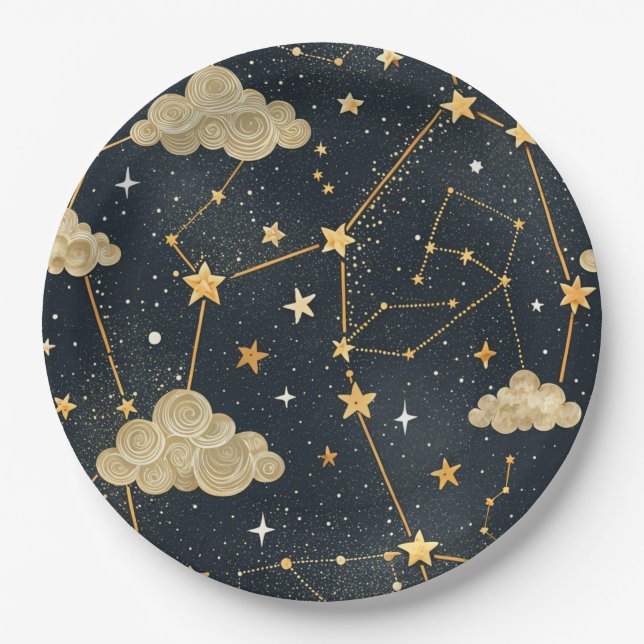Celestial Constellation Star Pattern (2) Paper Plates (Front)