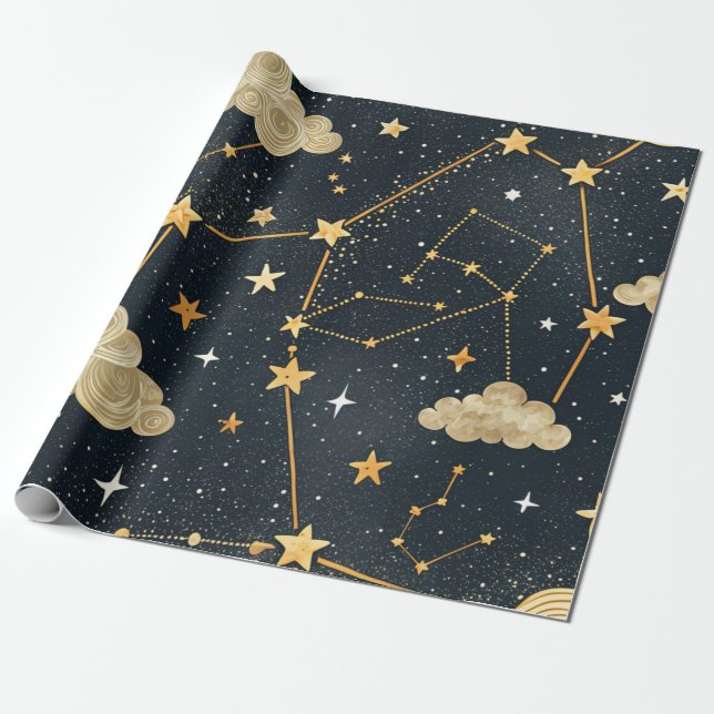 Celestial Constellation Star Pattern (2) Wrapping Paper (Unrolled)