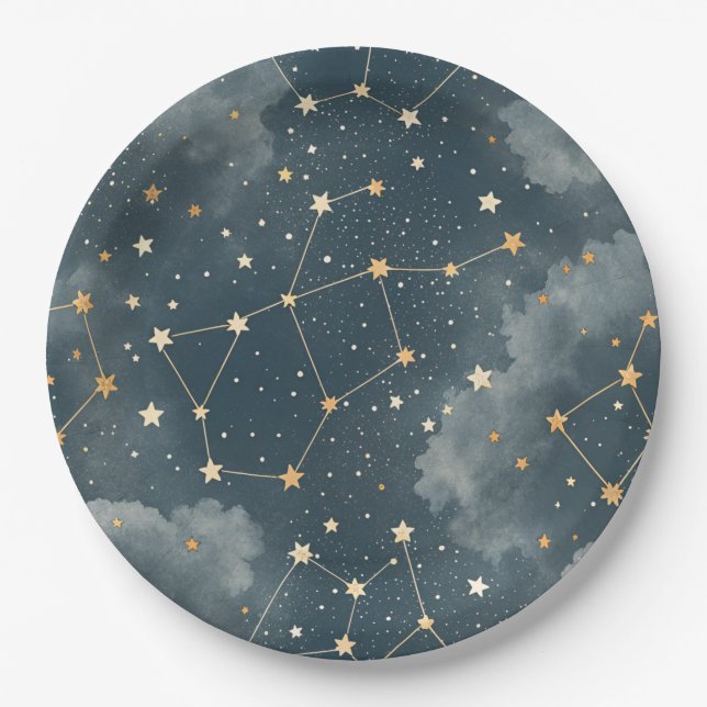Celestial Constellation Star Pattern (4) Paper Plates (Front)