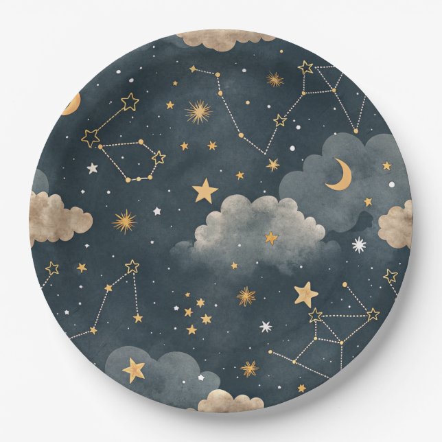 Celestial Constellation Star Pattern (5) Paper Plates (Front)