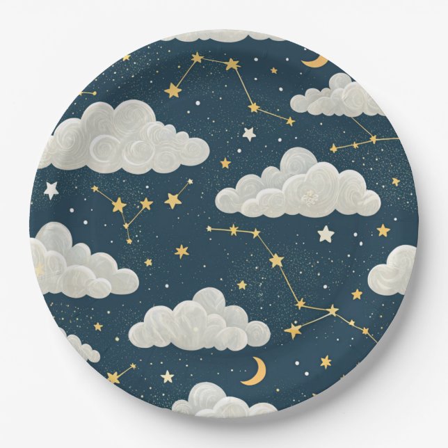 Celestial Constellation Star Pattern (6) Paper Plates (Front)