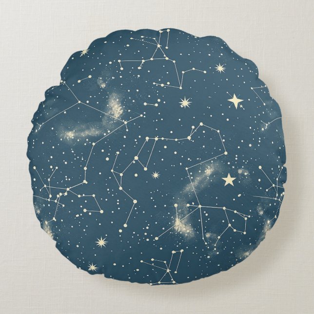 Celestial Constellation - Starry Night (2) Round Pillow (Front)
