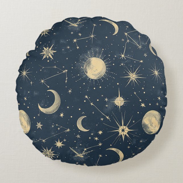 Celestial Constellation - Starry Night (3) Round Pillow (Front)