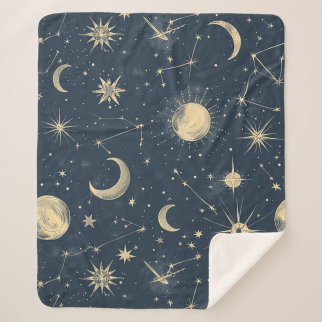 Celestial Constellation - Starry Night (3) Sherpa Blanket (Front)