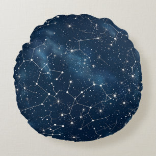 Celestial Constellation - Starry Night (4) Round Pillow
