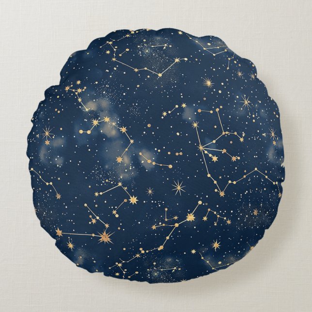 Celestial Constellation - Starry Night (5) Round Pillow (Front)