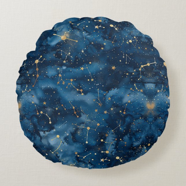 Celestial Constellation - Starry Night (7) Round Pillow (Front)