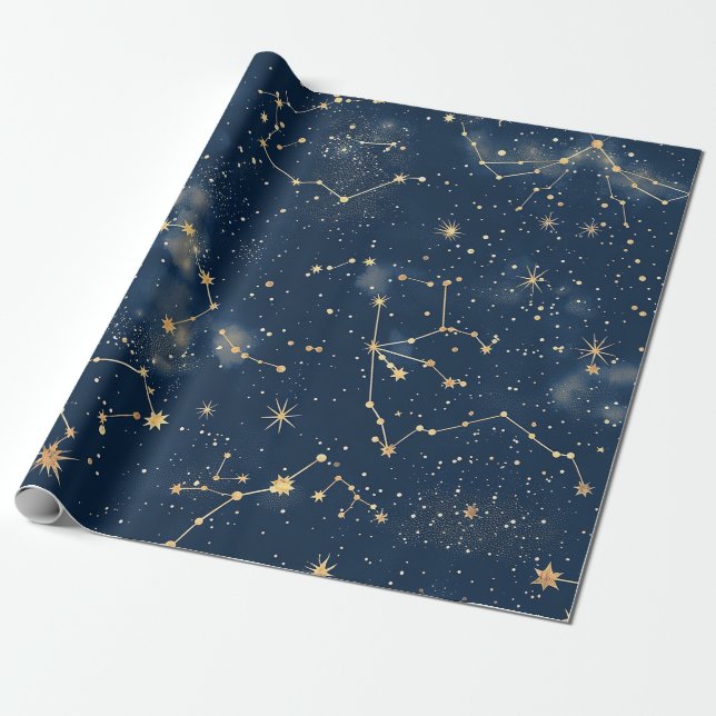 Celestial Constellation - Starry Night Wrapping Paper (Unrolled)