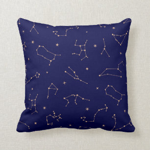 Celestial Constellation Stars Navy Gold Boho Throw Pillow