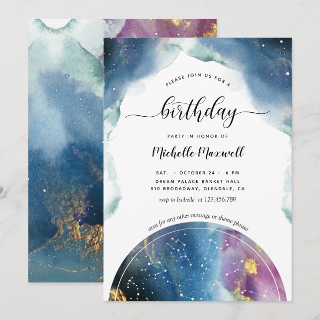 Celestial Constellations and Stars Birthday Invitation (Front/Back)