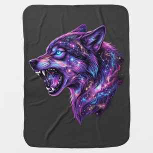 Celestial Cosmic Galaxy Wolf Roar Graphic T-Shirt Baby Blanket