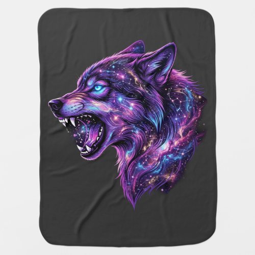 Celestial Cosmic Galaxy Wolf Roar Graphic T-Shirt Baby Blanket