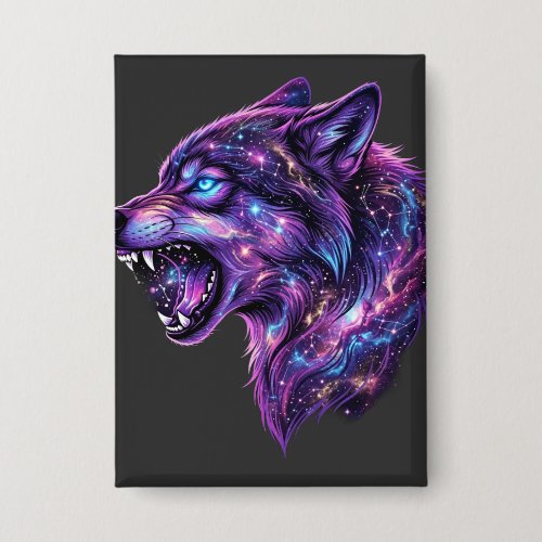 Celestial Cosmic Galaxy Wolf Roar Graphic T-Shirt Button