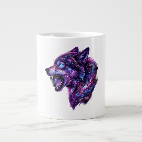 Celestial Cosmic Galaxy Wolf Roar Graphic T-Shirt Giant Coffee Mug