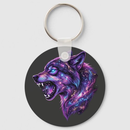 Celestial Cosmic Galaxy Wolf Roar Graphic T-Shirt Keychain