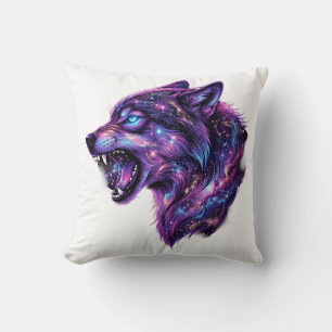 Celestial Cosmic Galaxy Wolf Roar Graphic T-Shirt Throw Pillow