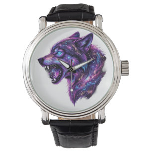 Celestial Cosmic Galaxy Wolf Roar Graphic T-Shirt Watch