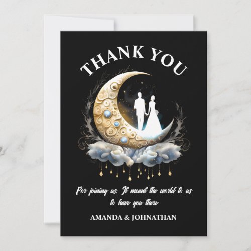Celestial couple silhouette half moon starry night thank you card
