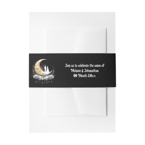 Celestial couple silhouette luna moon night sky invitation belly band