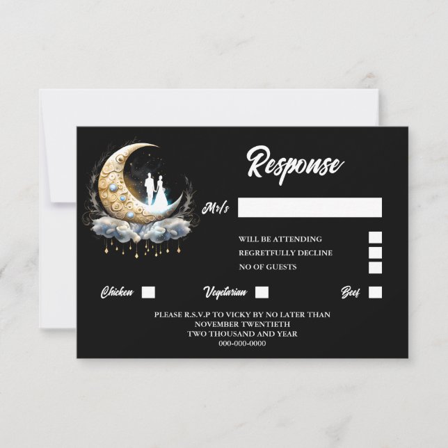 Celestial couple silhouette luna moon night sky RSVP card (Front)