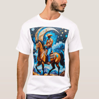 Celestial Cowboy Western Night Sky Horse Art Tee