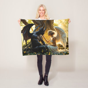 Celestial creatures angel demon fantasy fleece blanket