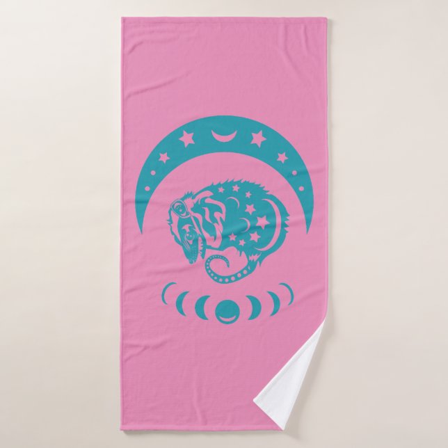 Celestial Crecent Moon Possum Whimsical Nature  Bath Towel (Bath Towel)