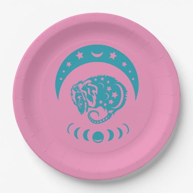 Celestial Crecent Moon Possum Whimsical Nature  Paper Plates (Front)