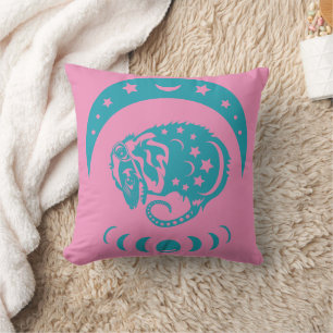 Celestial Crecent Moon Possum Whimsical Nature  Throw Pillow